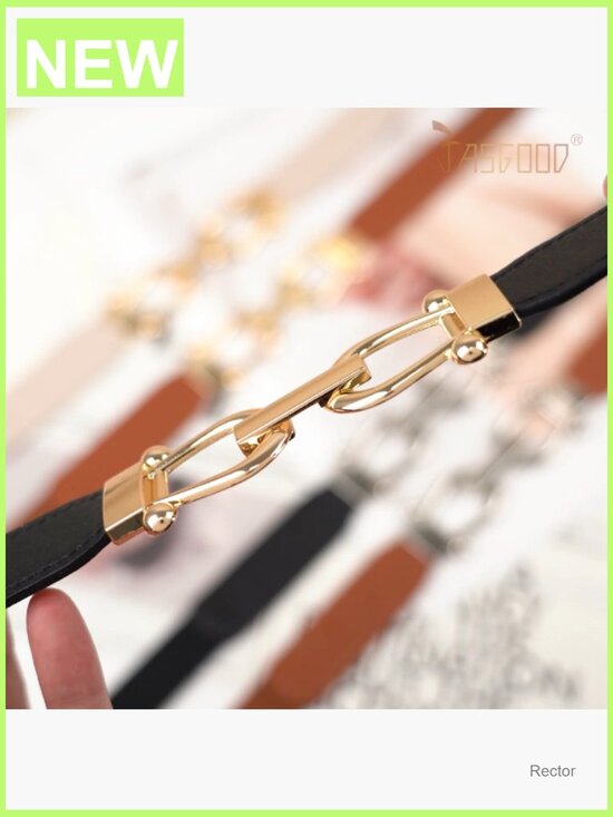 Women\'s Skinny Elastic Belt with Gold Buckle, Stretchy Waist Belt for Dresses main image 3